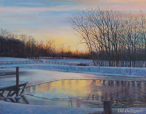 Snow Scene at Sunset