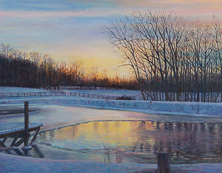 Snow Scene at Sunset